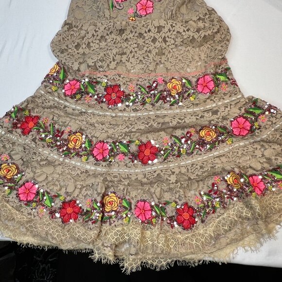 Antica Sartoria by Giacomo Cinque Mini Lace Floral Sequin Dress Boho Fairy XS/S - Picture 11 of 15